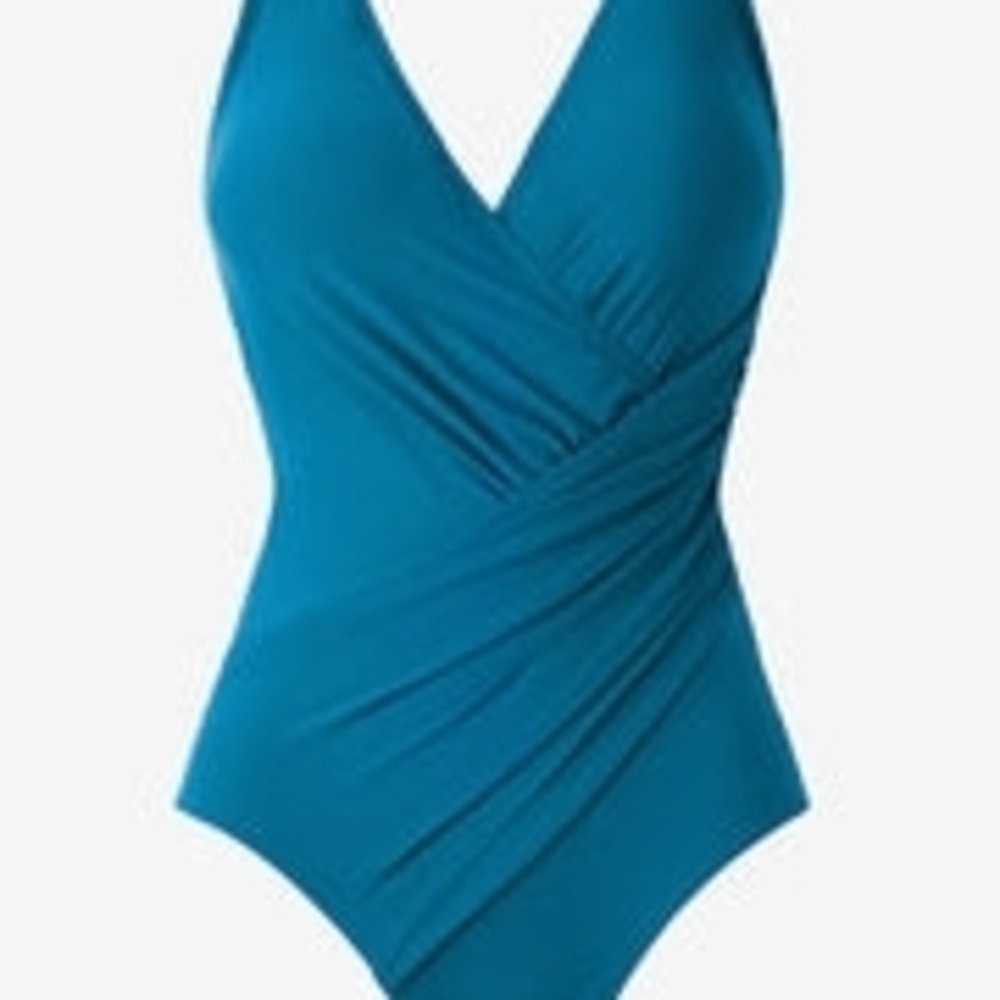 Miraclesuit Blue Wrap One-Piece Swimsuit - Picture 5 of 9